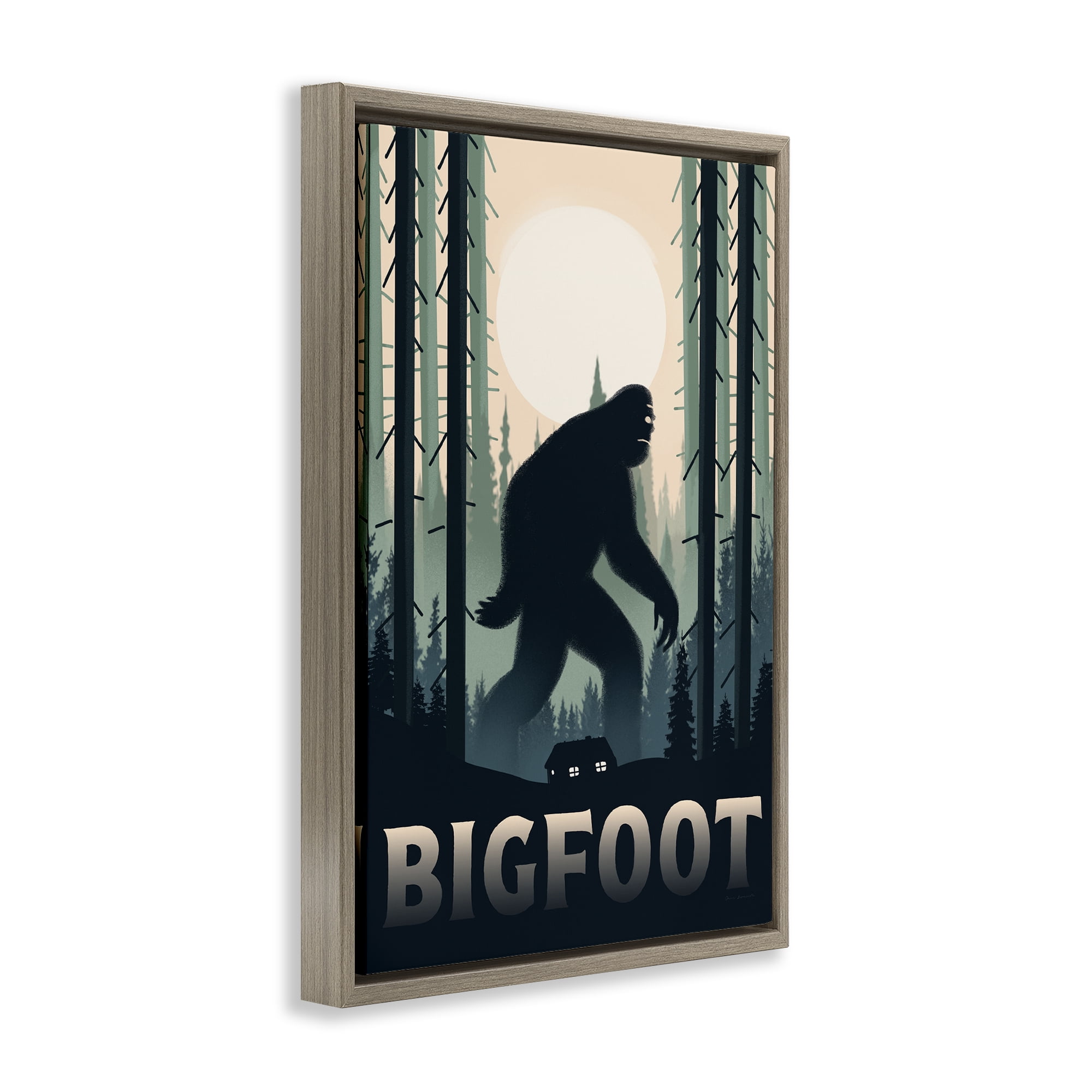 Stupell Industries Forest Creature Cabin in Woods Brown Framed Floater Canvas Wall Art, design by Omar Escalante