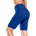 thumbnail image 4 of Knee Length Biker Shorts for Women Tummy Control Yoga Workout Gym Running Volleyball Compression Shorts with Pockets, L, 4 of 8