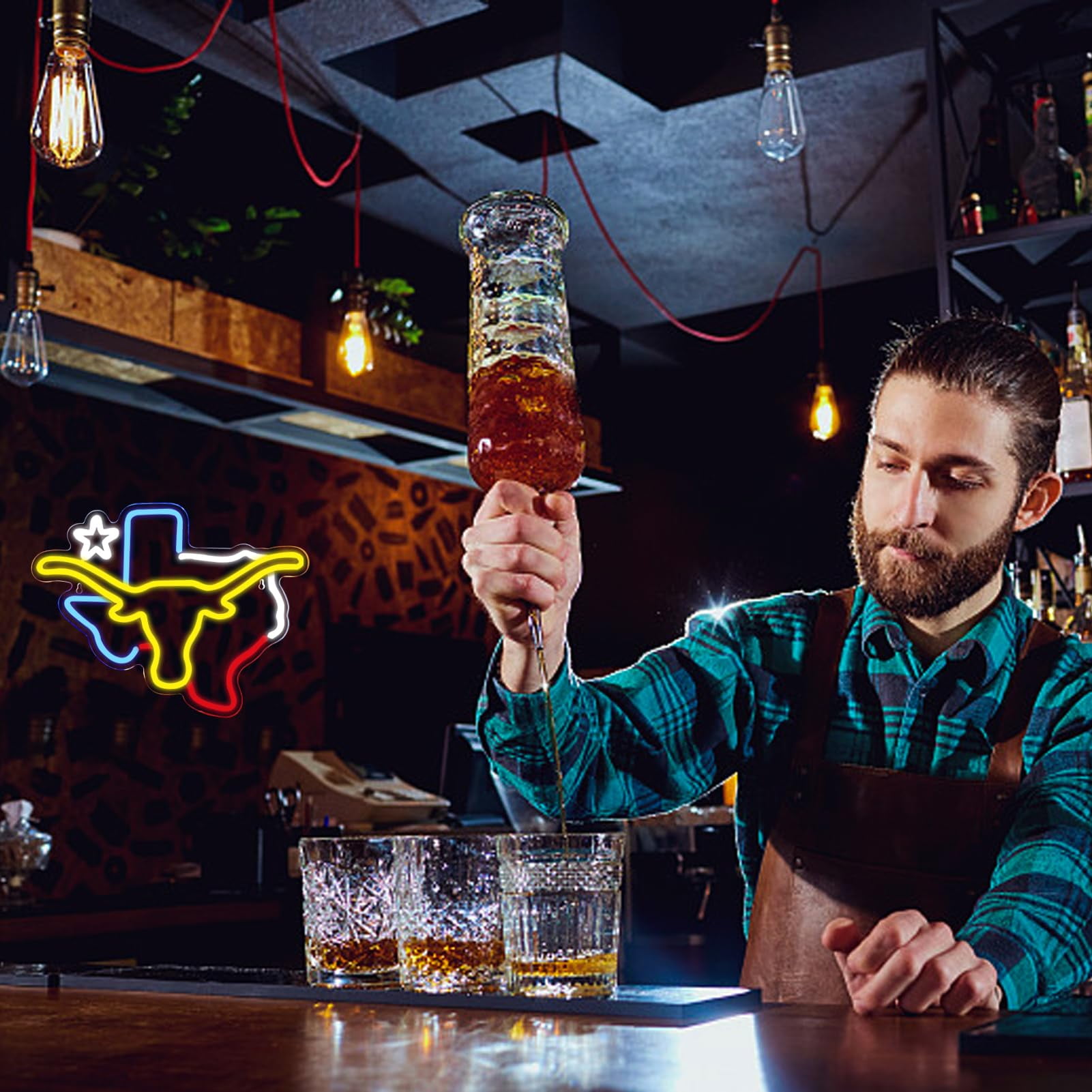 Texas Longhorn Neon Sign LED Multicolor Light USB Powered Wall Decor Lamp for Home Bar Gaming Room Decoration