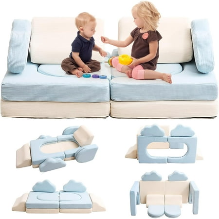 10PCS Modular Kids Sofa Play Couch, DEYGIA Kids Modular Couch in Colorblocked Corduroy, Kids Couch for Playroom, Modular Kids Couch for Boys and Girls