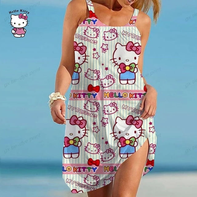 RWJDXD Hello Kitty Été Femmes Bikini Paréo Maillot de Bain Tunique Tenue de Plage Robe de Plage Mode Chaude Robe de Soirée Été