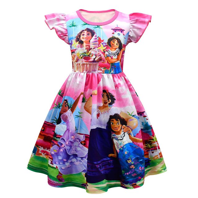HAWEE Encanto Mirabel Robe de Costume de Princesse pour Filles Costume à Volants Robe d'Été de Fête Robes Décontractées
