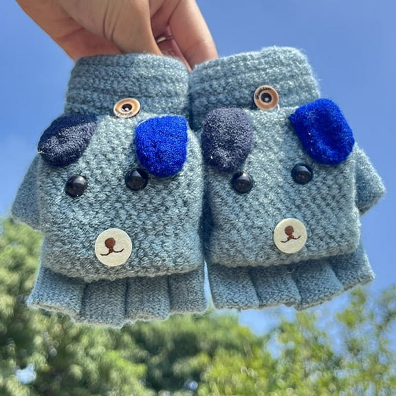 Winter Warm Kids Toddler Winter Warm Knitted Mittens Boys Girls Cute Flip Top Gloves