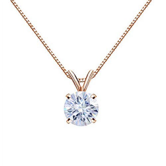 14K Rose Gold Round 4-Prong Solitaire Moissanite Pendant Necklace (1/2ct TGW, 5mm, G-H Color) 16 to 18-inch by Diamond Wish