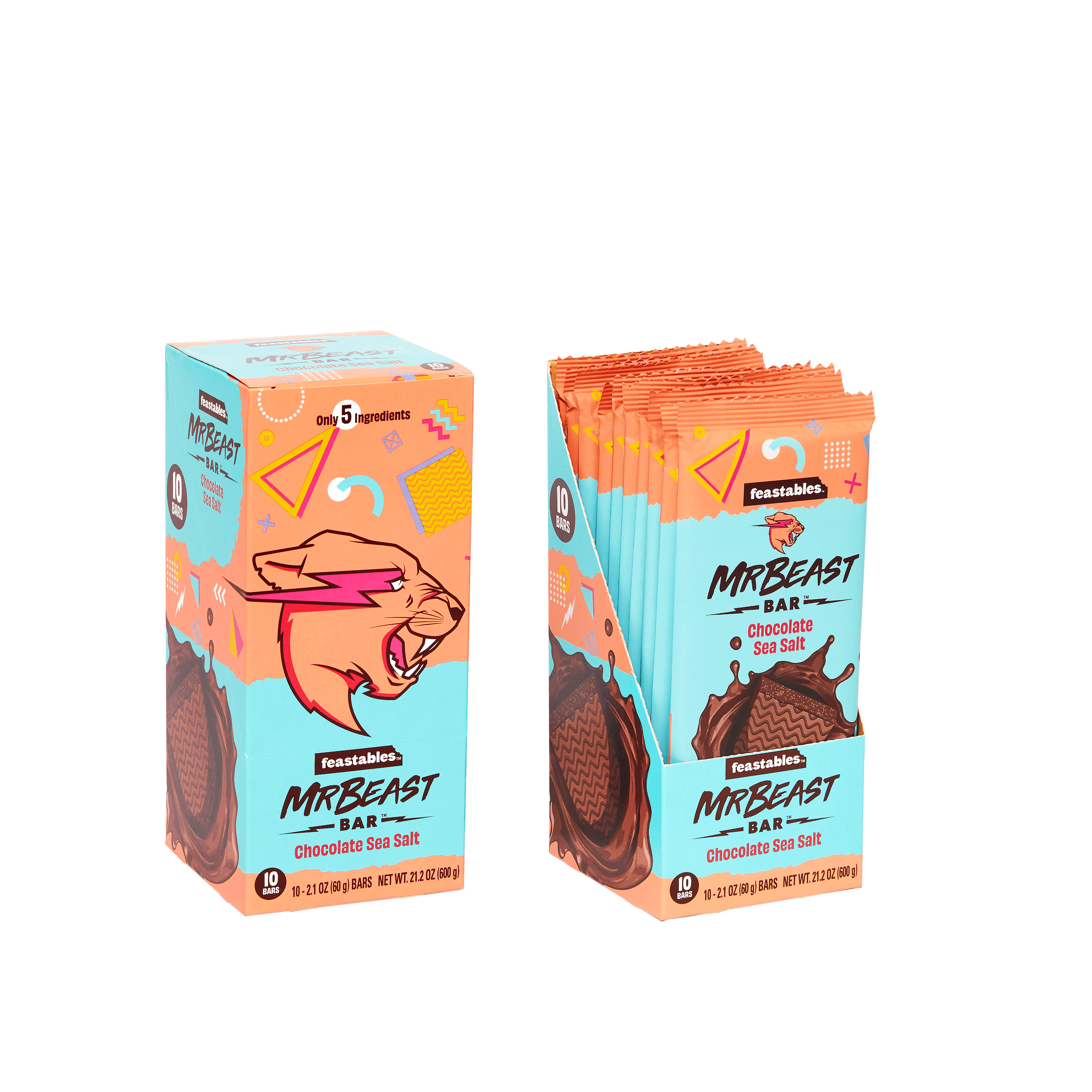 Feastables MrBeast Chocolate Sea Salt Bars - Made with Organic Cocoa. Plant  Based with Only 5 Ingredients, 10 Count