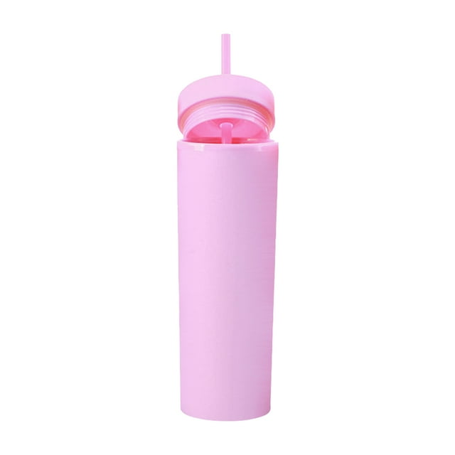 Injueey Botella de agua de 16OZ, vaso de paja esmerilado de plástico de 2 capas, bebida portátil, taza de té de la leche, soporte para café y jugo Mostrada morado claro NO2 Injueey HA007950-04B