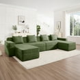 thumbnail image 3 of Newest Modular 4 Seat U Shape Sectional Boneless Sofa, Cloud Sectional Couch,Deep Seat, Modern Modular 4-Seat Sofa Couch,Throw Pillows,2 Movable Ottomans, Corduroy Fabric Green, 3 of 11