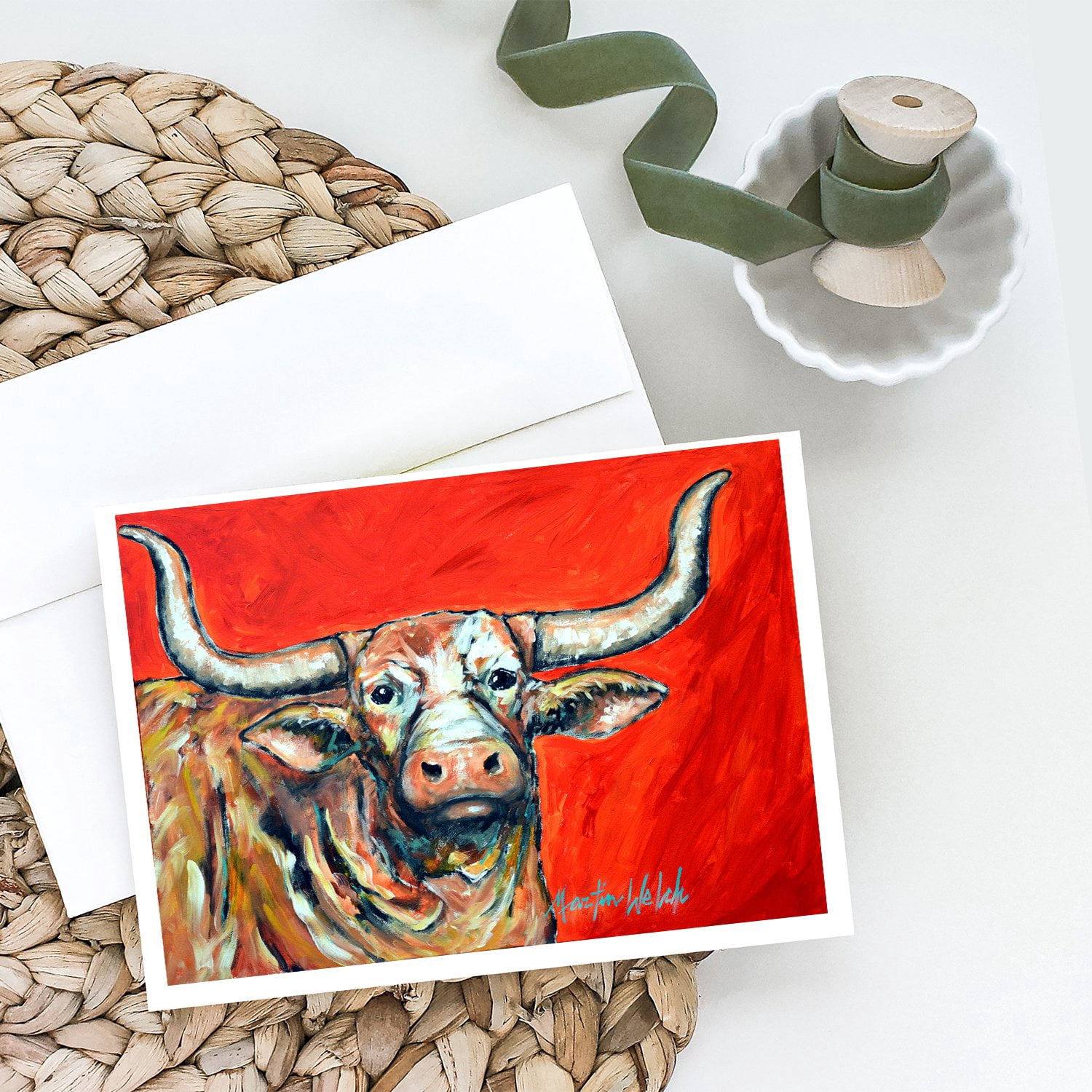 See Red Longhorn Cow Greeting Cards Pack of 8 7 in x 5 in