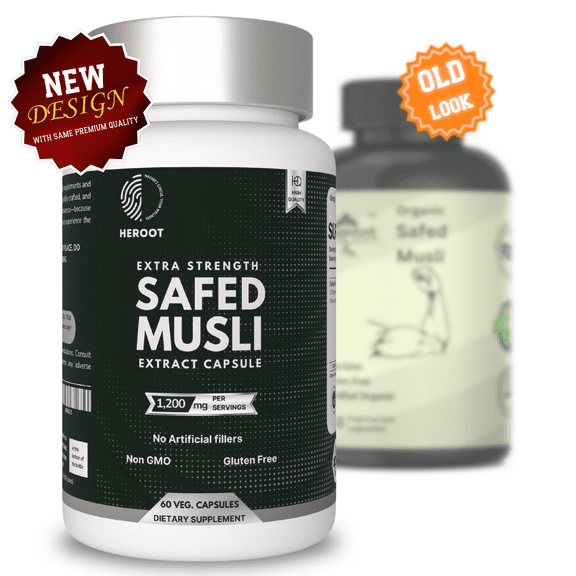 Heroot Organic Bio Safed Musli 500mg 120 Capsules - Helps Strength & Stamina Boost, Immune Support Vitality