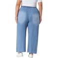 thumbnail image 3 of Agnes Orinda Women's Plus Size Jeans Drawstring Elastic Waist Denim Pants Casual Wide Leg Chambray Palazzo Pants with Pockets 1X Light Blue, 3 of 5