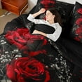thumbnail image 4 of Manfei Romantic Rose Twin Bedding Sets 7-Piece for Lover, Couple Valentines Day Bedding Comforter Set, Black Red Reversible Sheet Sets, Luxury Bedroom Decor, 4 of 7