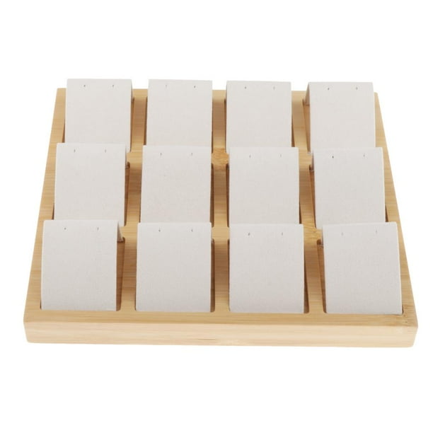 12 Ranuras para Tarjetas de Pendiente, / Cuero Sintético, Soporte de Tarjeta de Exhibición de Pendientes de Bambú para Exhibición de Blanco shamjiam Pendientes Bandeja de joyería