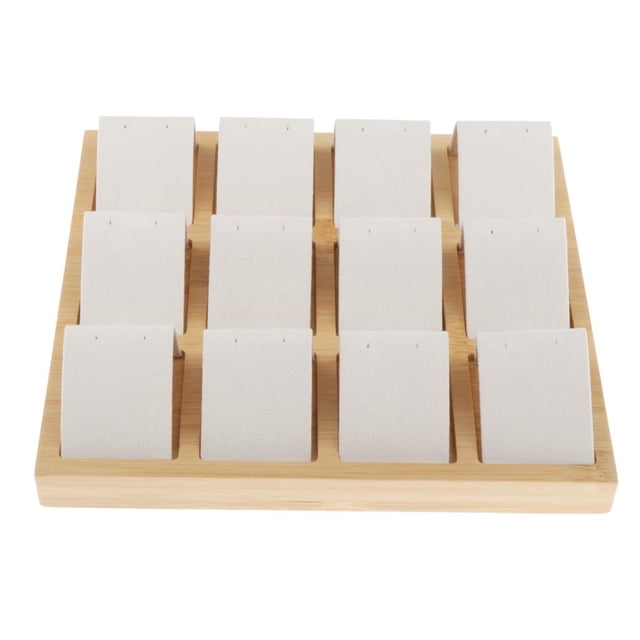12 ranuras para tarjetas de pendientes, tarjetero de exhibición de pendientes de bambú de /cuero sintético Blanco Sharpla Pendientes Bandeja de joyería
