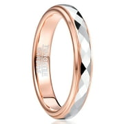 Women's 4mm Rose Gold Plated Tungsten Rings Silver Multifaceted Wedding Ring Step Edge Size 5-10