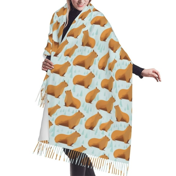 Shawl Wraps for Women - Capybara Plant Print Oversized Fall Winter Fashion Blanket Scarf for Women