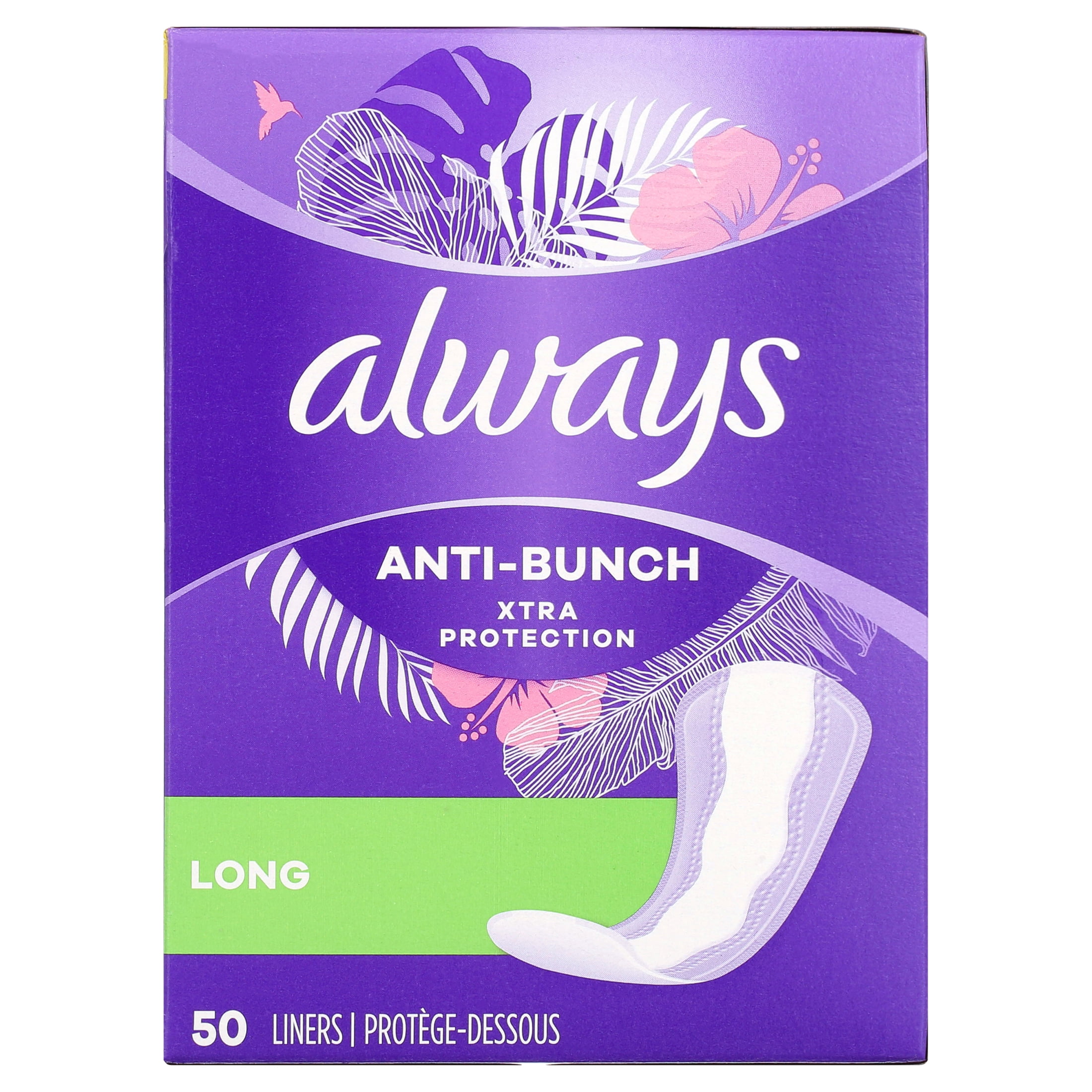 Always Anti-Bunch Xtra Protection Daily Liners, Long, Unscented (200 Count)