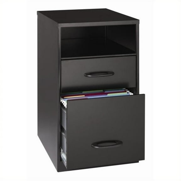 Pemberly Row 18" 2-Drawer Metal Organizer Filing Cabinet w/ Open Shelf in Black
