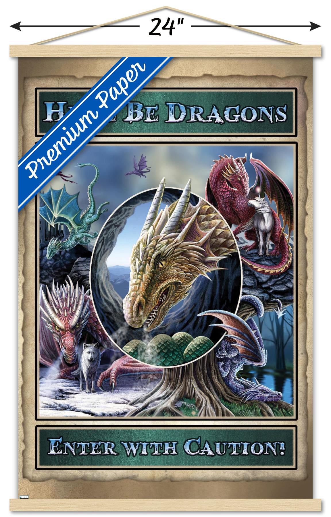Lisa Parker - Here Be Dragons Wall Poster with Wooden Magnetic Frame, 22.375" x 34"