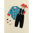 thumbnail image 2 of Seyurigaoka 2Pcs Christmas Baby Boys Overall Set, Santa Claus Romper with Overalls, 2 of 8
