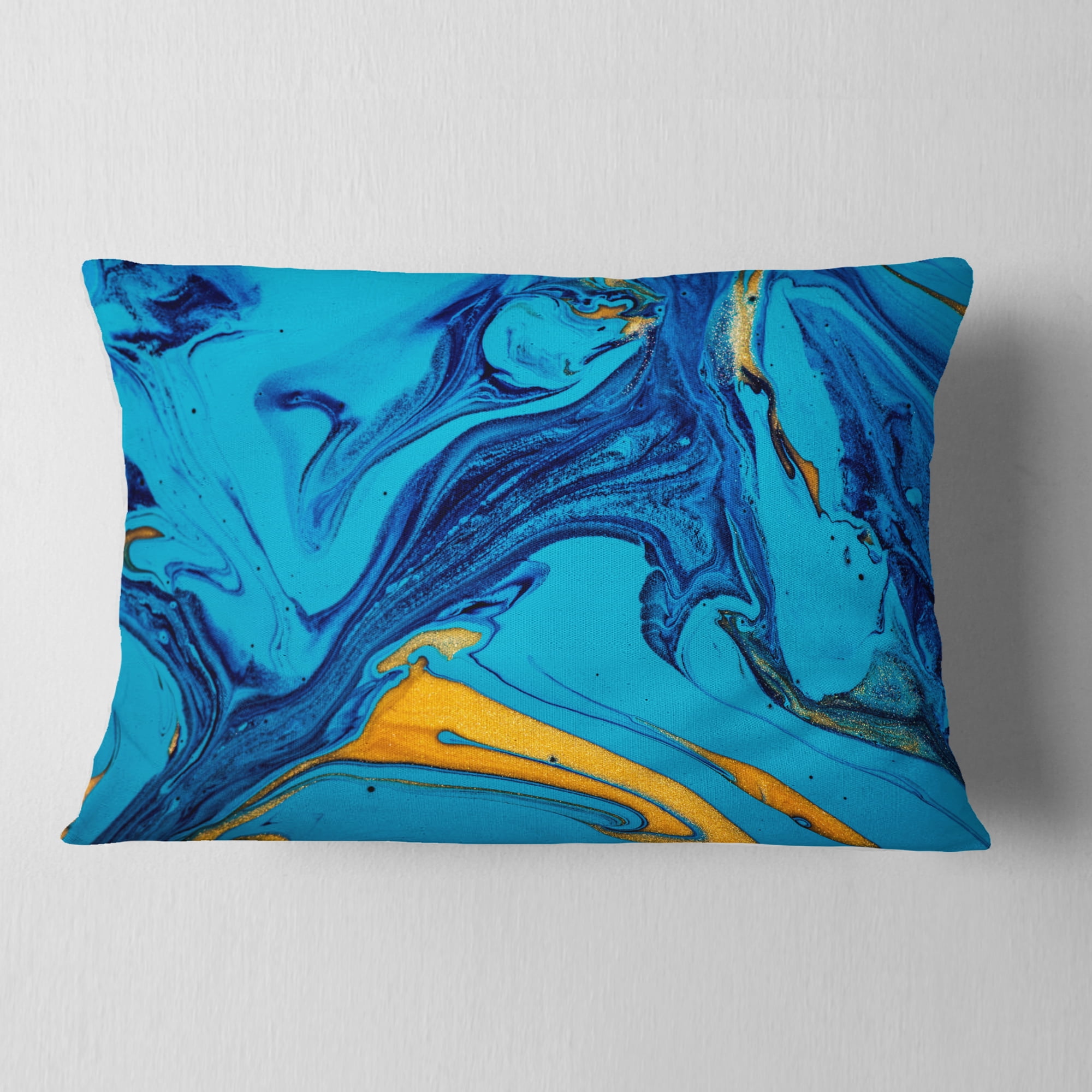 Designart Soft Blue Abstract Acrylic Paint Mix - Abstract Throw Pillow - 12x20