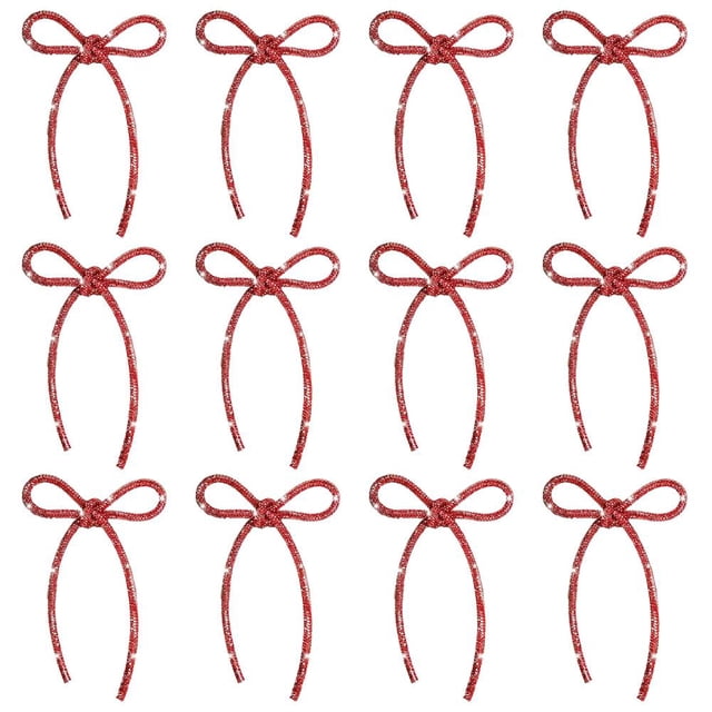 12PCS Silver Glitter Bows Metal Christmas Decor For Tree Wreath Gift Decoration Wedding Holiday Party