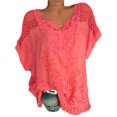 thumbnail image 1 of Embroidered Top Lace V-neck Short Sleeve Bat Shirt Fashion Ladies Top, 1 of 5