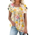 thumbnail image 2 of Womens Daisy T-Shirts Babydoll Pleated Tee Shirts Crew Neck Tops Short Sleeve T Shirts Summer Basic Boho Dressy Cute Tops 2025, 2 of 5