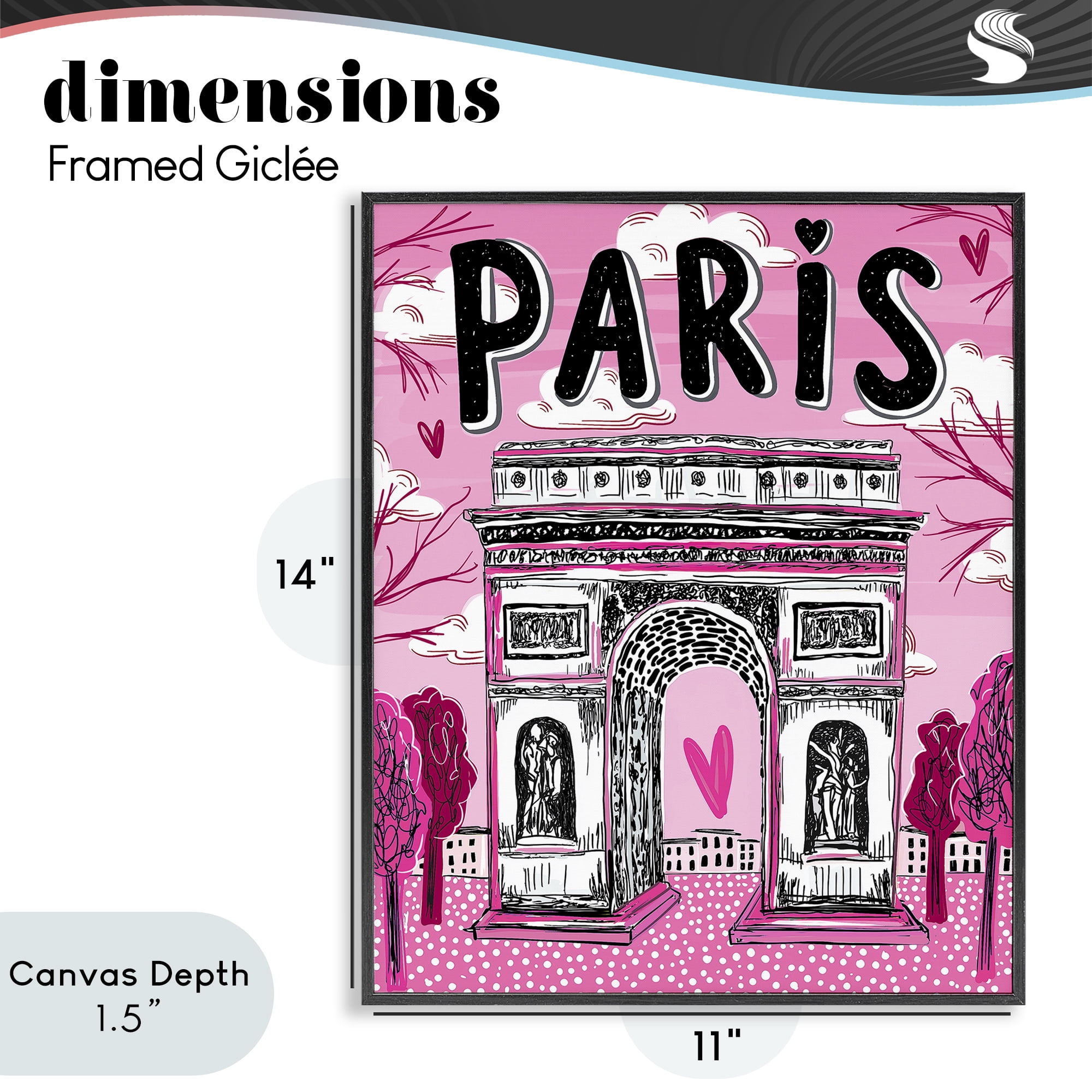 Stupell Industries Romantic Paris Arc de Triomphe Black Framed Giclee Art, design by Jess Stempel