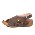 thumbnail image 6 of Sandals for Women 2025 Sandal Womens Rope Sandals with Toe Strap Women Beach Shoes Womens Platform Shoes Flat Scandals Ladies Summer Retro Solid Color Leather Slope Heel Thick Bottom Large S Brown 6.5, 6 of 9