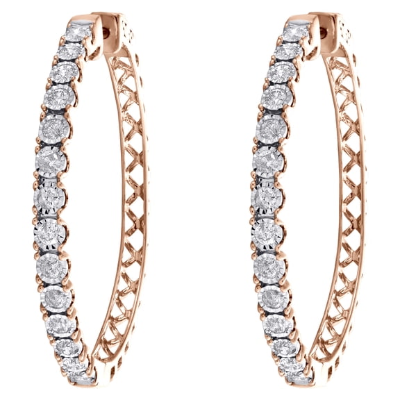 10K Rose Gold Round Diamond Miracle Set Fancy Hoop Statement Earrings 1.50 CT.