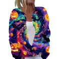 thumbnail image 3 of Halloween Cardigan Sweaters for Women Funny Halloween Pumpkin Womens Sweaters Cardigan Knit Button Down Cropped Long Sleeve Fall Winter Holiday Plus Size Tunic Sweater Purple Pink 3XL, 3 of 7