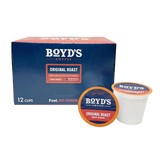 Boyds Original Roast Single Serve Coffee Pods, Light Roast, 12 Count – Smooth, Balanced, Mellow Flavor with Caramel Aroma