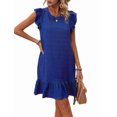 thumbnail image 2 of Summer Dresses for Women Round Neck Cap Sleeve Ruffle Hem Casual Smock Mini Dress Blue XXL, 2 of 7