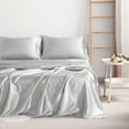 thumbnail image 6 of Luxury Satin Twin Sheet Set, Silver Gray 3-Piece, Silky Deep Pocket Fitted Sheet for Hair and Skin, 6 of 8