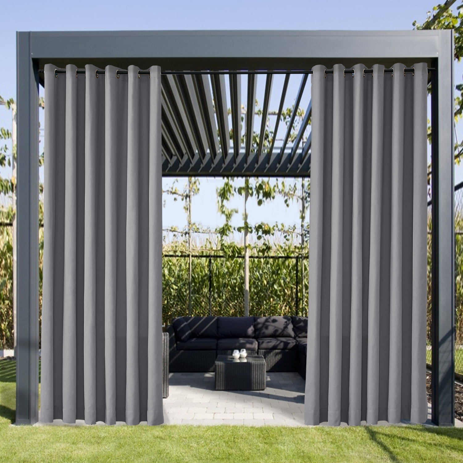 TWOPAGES Windproof Outdoor Drape 42 W X 72 L Inch Grommet Waterproof Curtain, 1 Panel, Cast Silver
