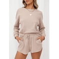 thumbnail image 2 of Ensemble Décontracté pour Femmes, Col Rond Manches Longues + Shorts à Cordon, 2 of 7