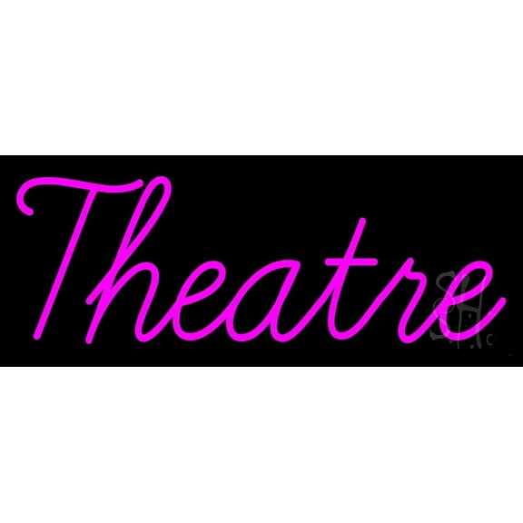 Pink Cursive Theatre LED Neon Sign 10" Tall x 24" Wide - inches Black Square Cut Acrylic Backing, with Dimmer - Premium built indoor Sign for Theater.