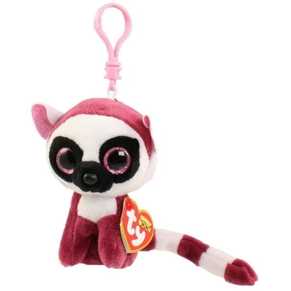 TY Beanie Boos - LeeAnn the  Lemur (Glitter Eyes) (Plastic Key Clip 3" Plush) (BONUS  1  FUN CHOPS & 1 ZIPPER BRACELET)