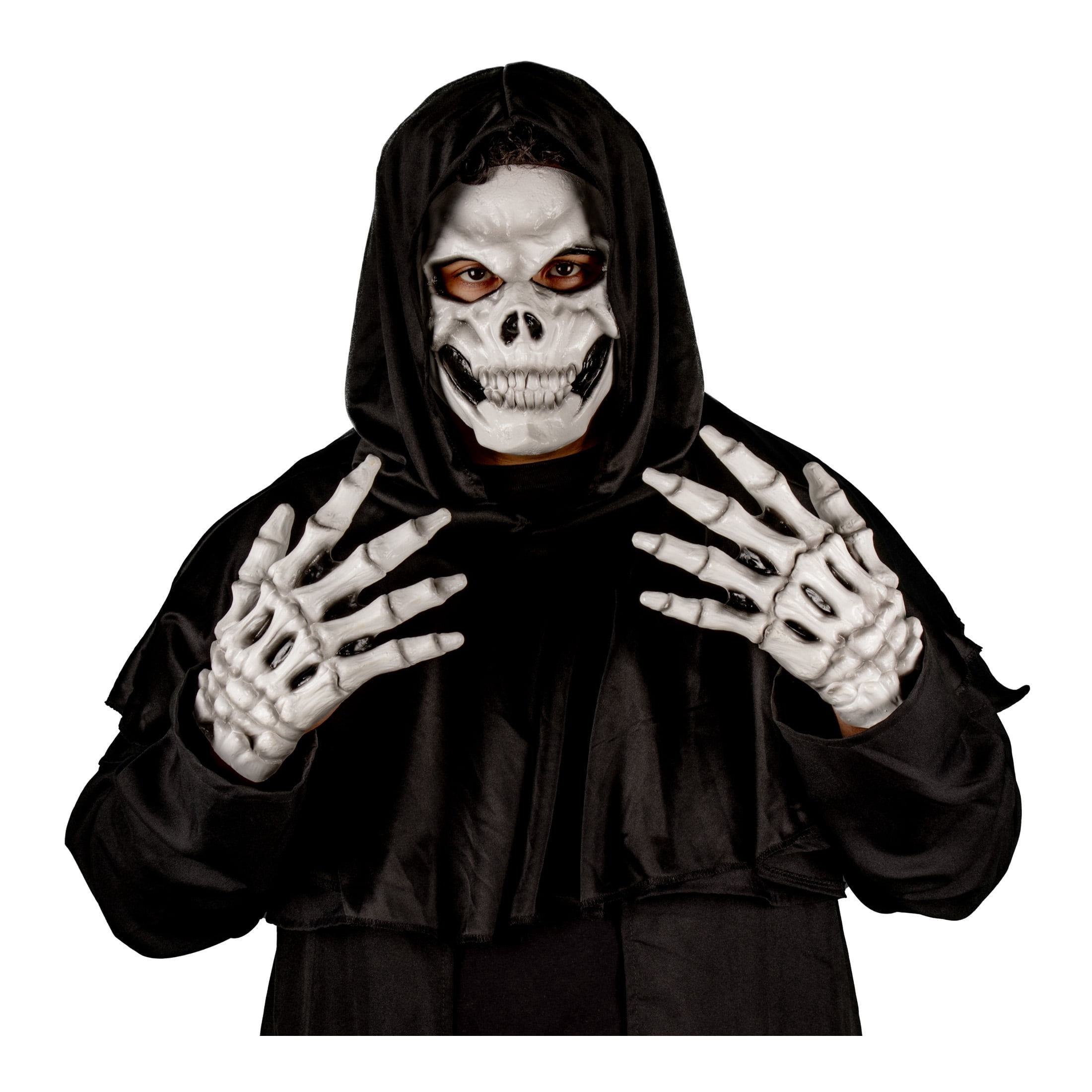 Skeleton Face Mask with Hands Costume Accessory Kit for Adults, White and Black, Halloween by Way To Celebrate