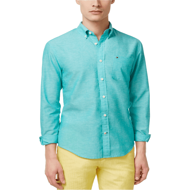 Tommy Hilfiger Southern Prep - Camisa con botones para hombre, color verde, grande Tommy Hilfiger Botones al frente