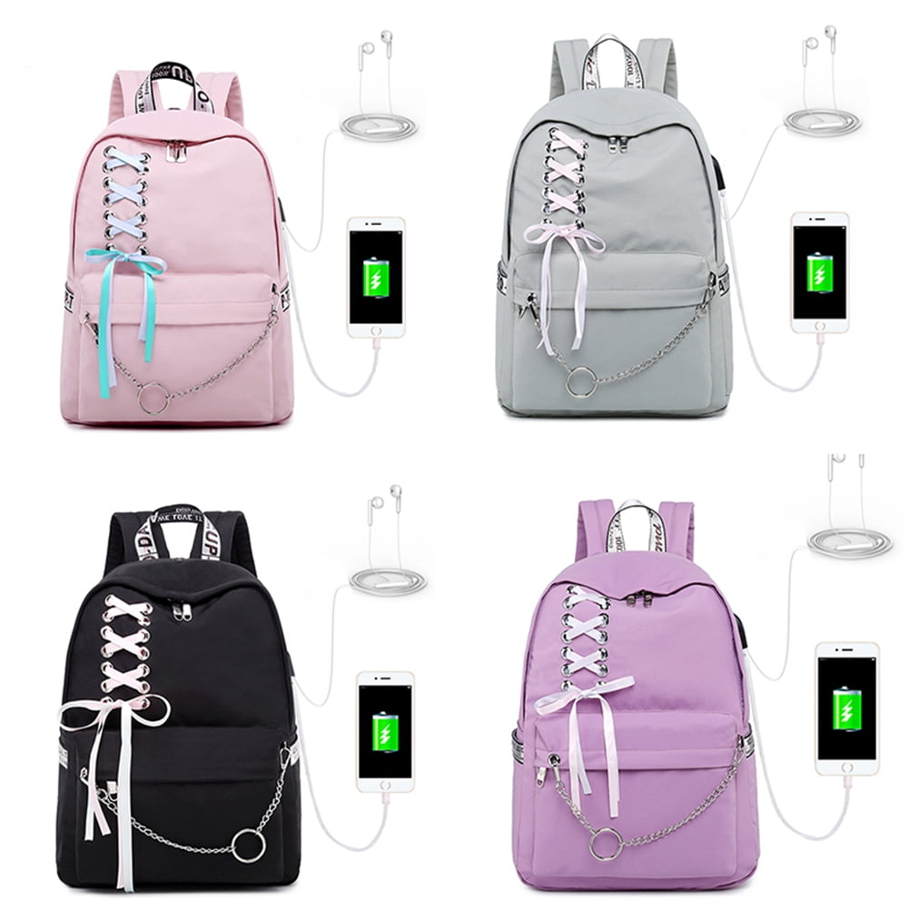 Details about   For Girl Women School Bags Travel Laptop Backpack USB Charge Waterproof Bagpack. 