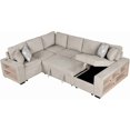 thumbnail image 7 of Merax 109" Large Sectional Sleeper Sofa with Pull Out Bed, Storage Chaise/Shelf & USB Ports, Light Grey Oversized 5 Seat U-Shaped Couch Set, Convertible Sofabed for Living Room and Apartment, Beige, 7 of 7
