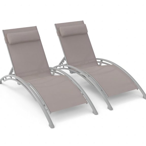 Outdoor Chaise Lounge Chairs (2) - Adjustable & Removable Head Pillow. Rust- Aluminum. Fabric. 5 Angles. Khaki For Pool, Poolside 2 Recliner Back Detachable Aluminum Frame. . Positions. Beach,