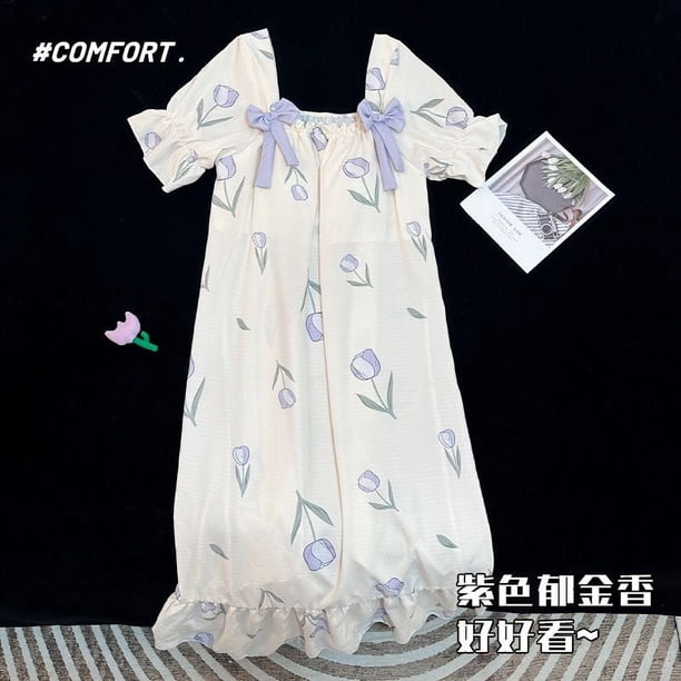 Vestido de pijama informal para mujer, camisón tejido de manga corta con dibujos animados de Hello Kitty, en el pecho con almohadillas, novedad de verano