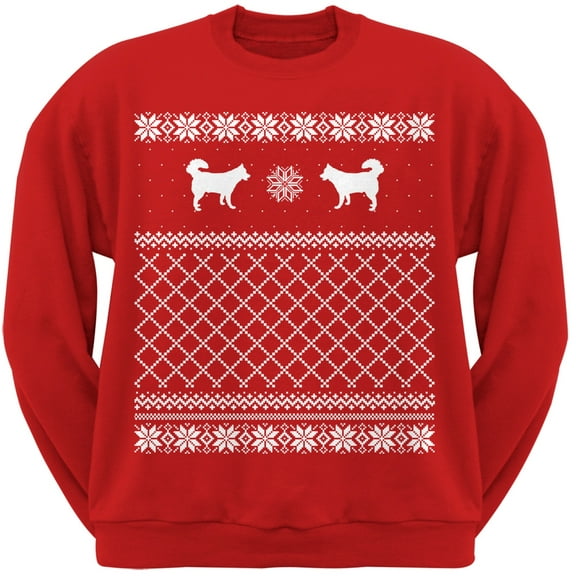 Alaskan Husky Red Adult Ugly Christmas Sweater Crew Neck Sweatshirt