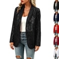 thumbnail image 2 of Women's Lace Blazer Open Front Button Down Sheer Mesh Blazer Elegant 3/4 Sleeve Casual Blazers Jacket,Black L, 2 of 6