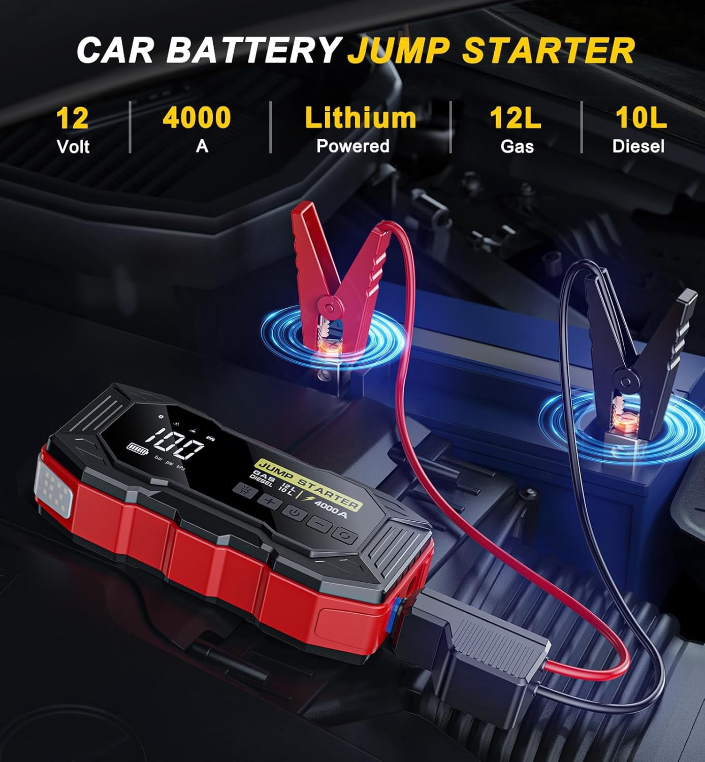 Jump Starter with Air Compressor 4000A 10000mAh 150PSI Portable Car Battery Jump Starter (All Gas/10L Diesel)