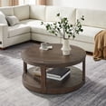 thumbnail image 5 of 40inch Large Curved Wooden Coffee Table. 2 Tier, Traditional Round. With Wheels. Ideal for Living Room, Office, Apartment. Adds elegance and convenience, 5 of 9