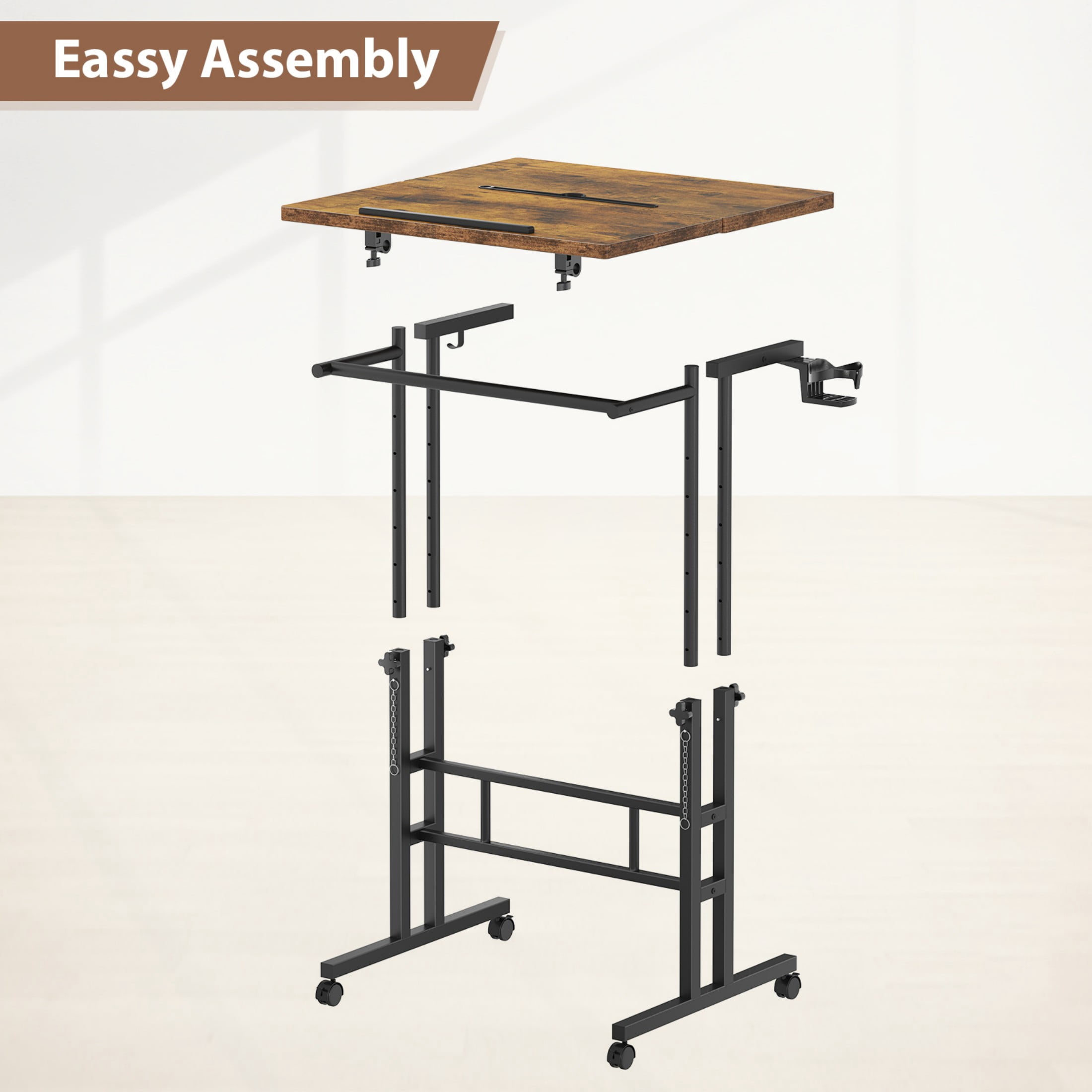 CONCETTA 23.6 inch Mobile Standing Desk, Adjustable Height Rolling Computer Desk for Home Office, Portable Treadmill Sit Stand Workstation, Rust