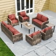 thumbnail image 5 of EAGLE PEAK 8 Piece Wicker Outdoor Patio Furniture Set, Patio Set with 2 Swivel Rocking Chairs, 2 Patio Chairs, 3 Seat Loveseat Sofa, 2 Seat Loveseat Sofa, Coffee Table and Side Table, Brown/Red, 5 of 7